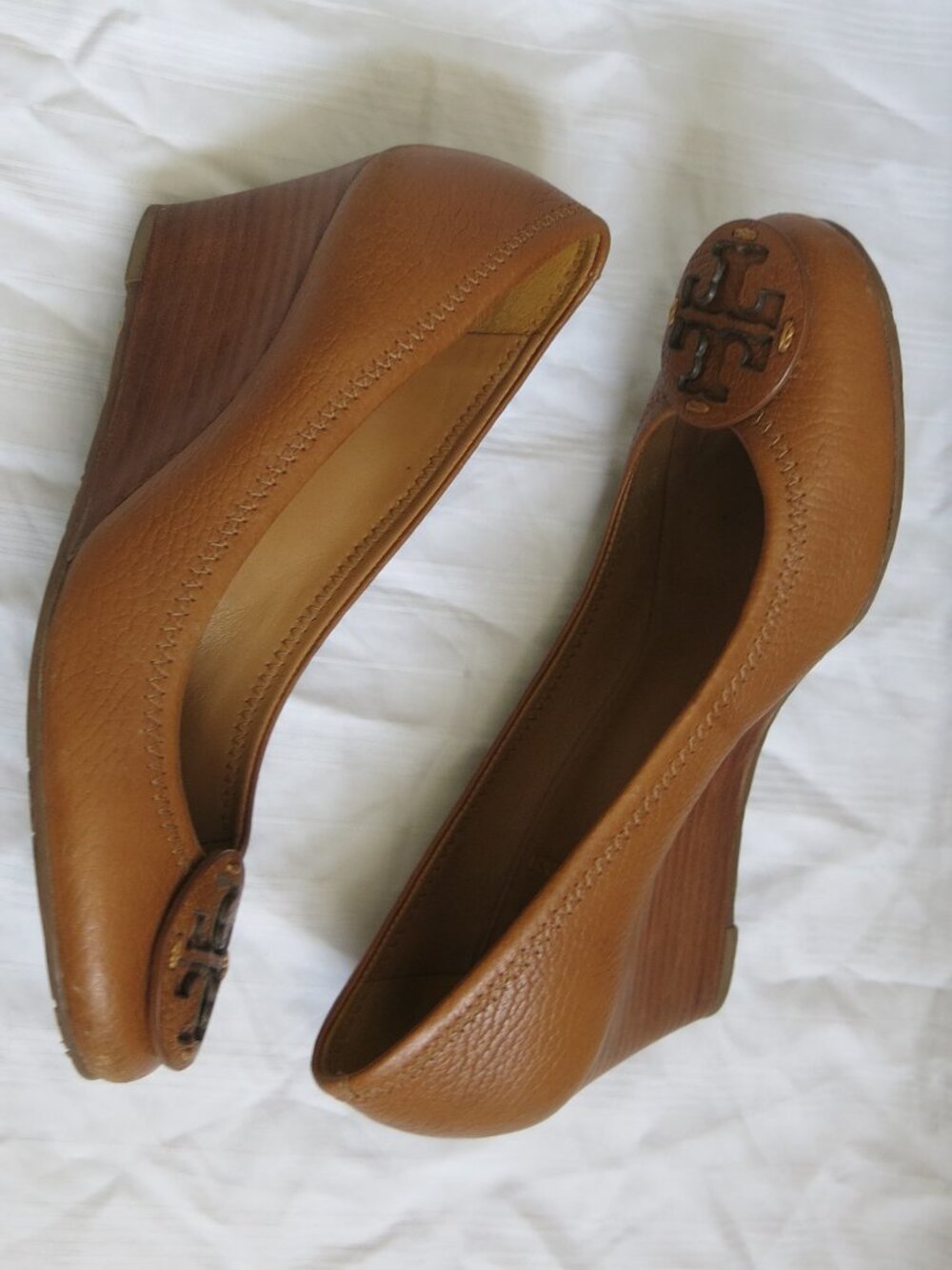TORY BURCH Brown Leather Sally Wedge Pumps Shoe **NO SIZE TAG**